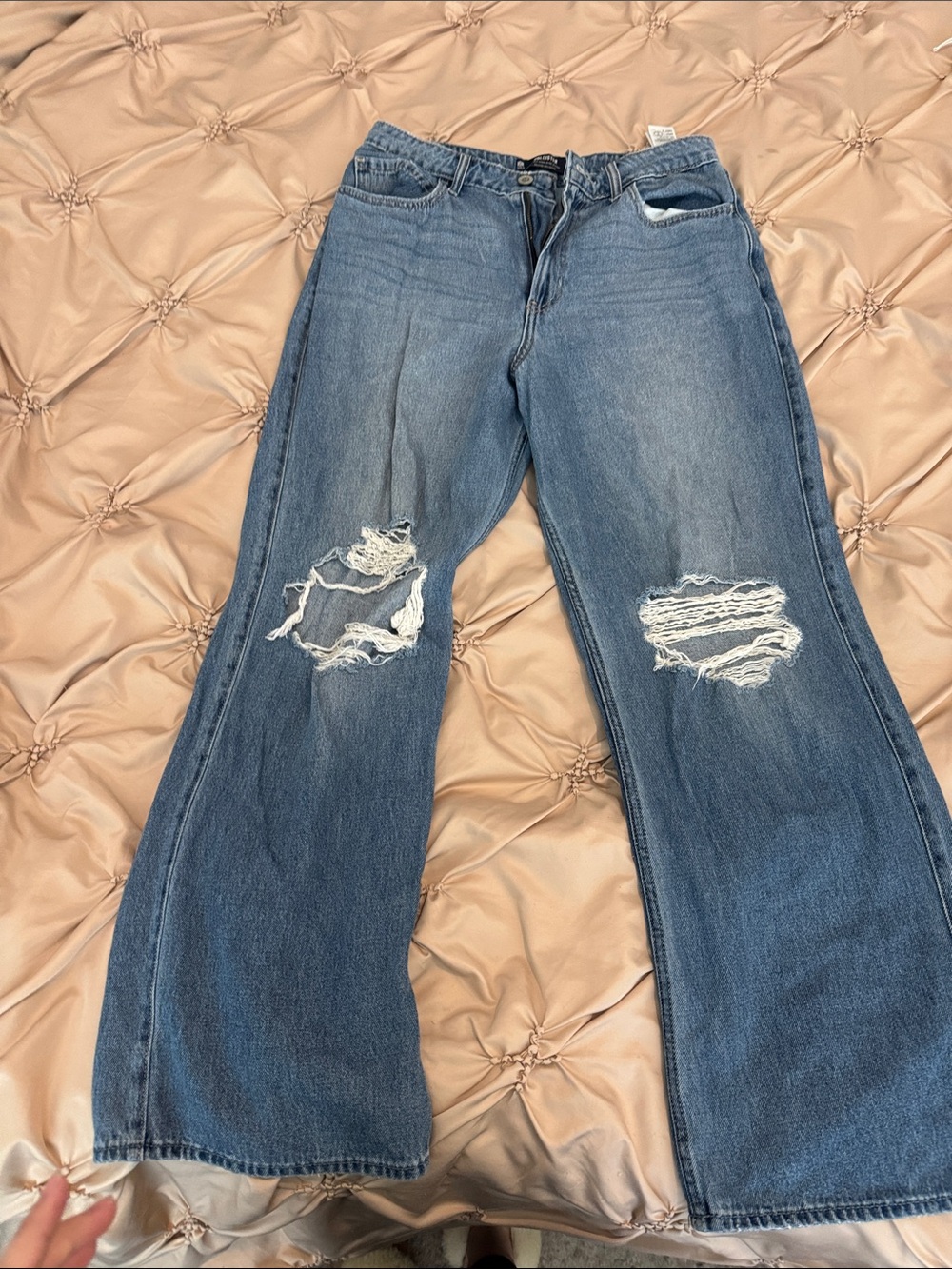 Hollister High-Rise Distressed Blue Wide-Leg Jeans